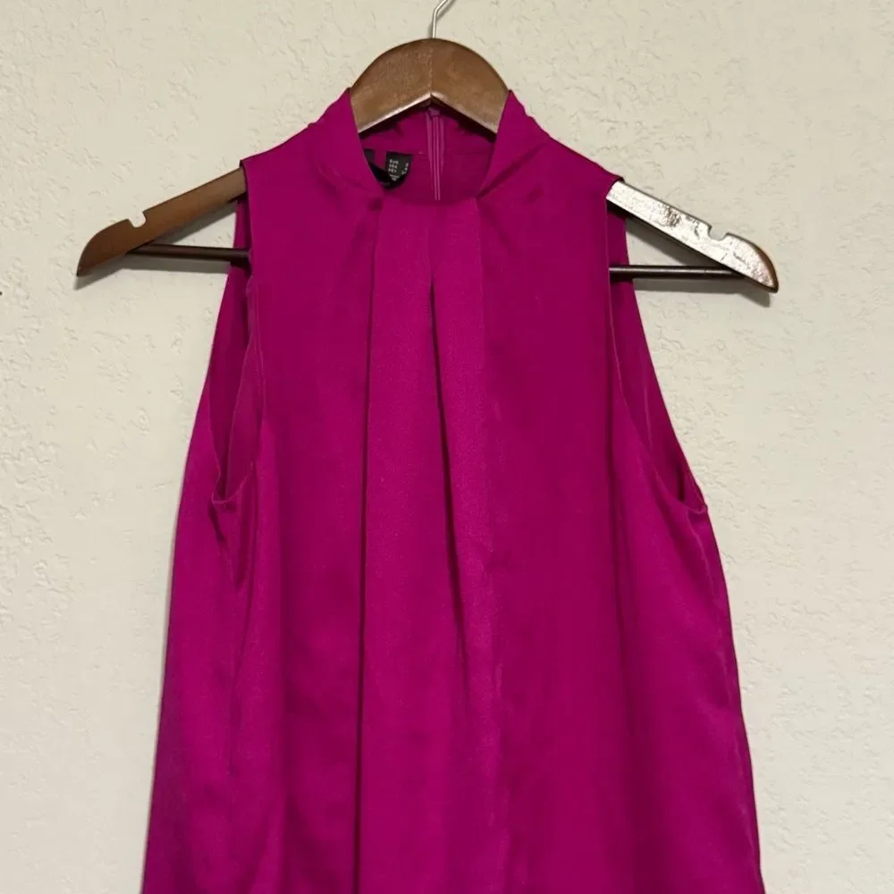 Mango MNG Magenta Sleeveless High Mock Neck Cocktail Dress